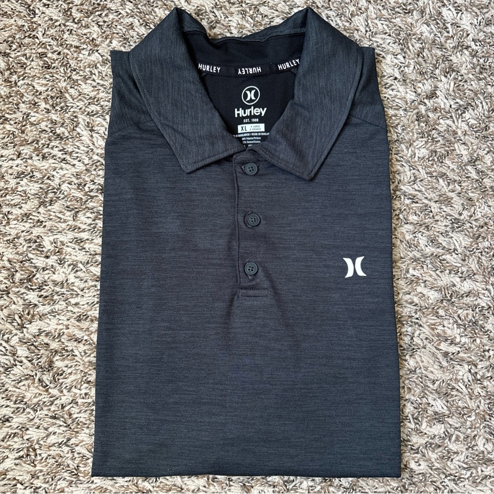 Hurley Men's Black Polo with White Logo